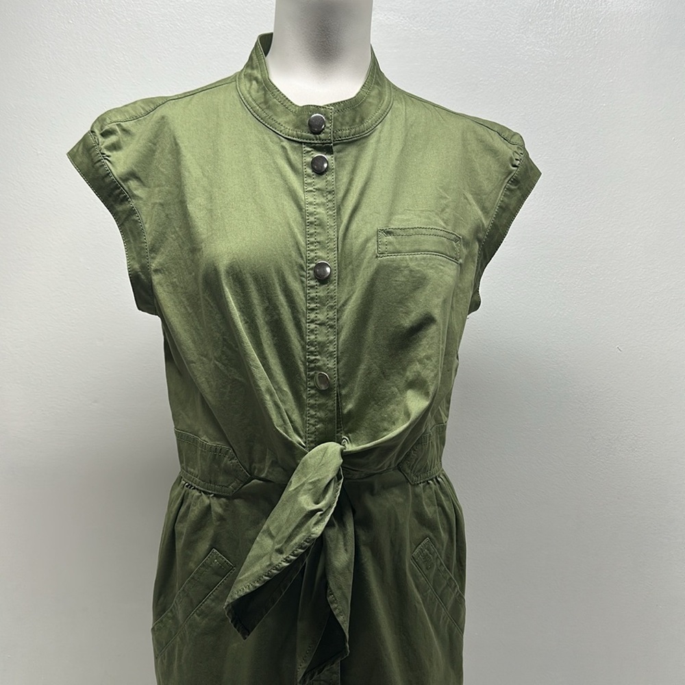 Marc Jacobs Shirt Dress Snap Down Collared Cotton Short Sleeve Army Green 12 - Picture 2 of 9